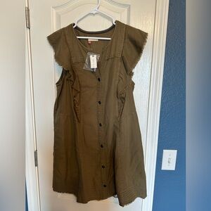 Pilcro Anthropologie Olive Ruffle-Sleeve Mini Dress